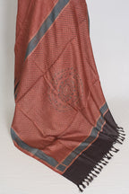 Mitra | Rust & Black Silk Mark Tussar Ajrakh Hand Block Print Saree