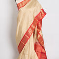 Mohini: Clay White & Coral Pink Kanjivaram Silk Saree | Silk Mark Certified