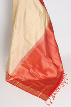 Mohini: Clay White & Coral Pink Kanjivaram Silk Saree | Silk Mark Certified