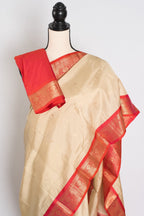 Mohini: Clay White & Coral Pink Kanjivaram Silk Saree | Silk Mark Certified