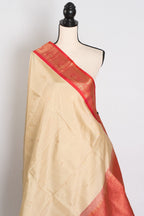 Mohini: Clay White & Coral Pink Kanjivaram Silk Saree | Silk Mark Certified