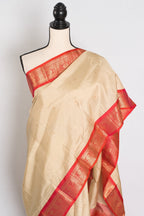 Mohini: Clay White & Coral Pink Kanjivaram Silk Saree | Silk Mark Certified