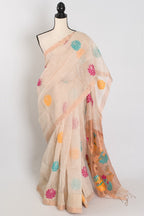 Mou: Beige & Gold Bengal Silk Linen Saree | Elegant Festive Wear