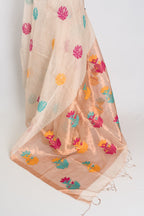Mou: Beige & Gold Bengal Silk Linen Saree | Elegant Festive Wear