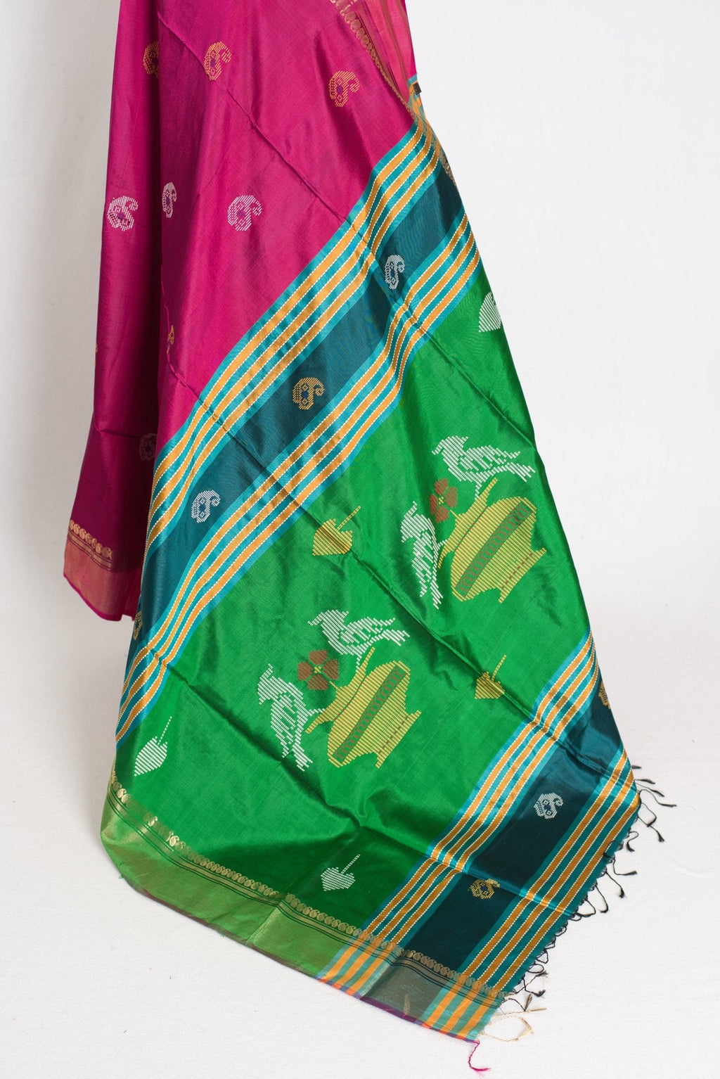 Mridula : Lightweight Bishnupur Katan Silk Saree in Purple and Green