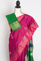Mridula : Lightweight Bishnupur Katan Silk Saree in Purple and Green