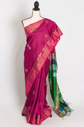 Mridula : Lightweight Bishnupur Katan Silk Saree in Purple and Green
