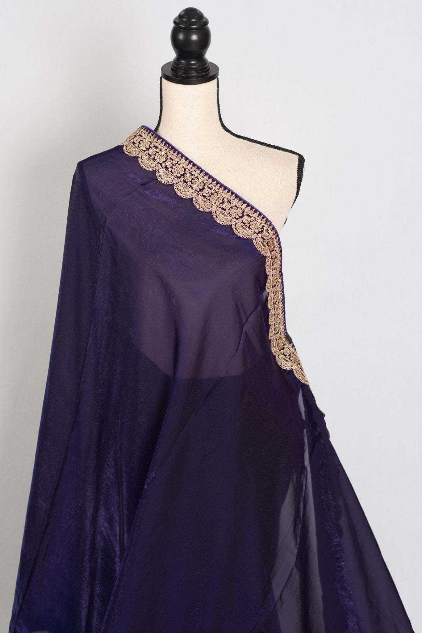 Nadia : Designer Glass Tissue Purple Partywear Saree with Patched Golden Border