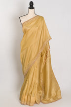 Nagma | Soft Tissue Gold Designer Saree with Hand Embroidery Border