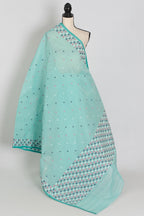 Neela: Turquoise Blue Bengal Handloom Pure Cotton Jamdani Saree
