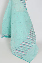 Neela: Turquoise Blue Bengal Handloom Pure Cotton Jamdani Saree