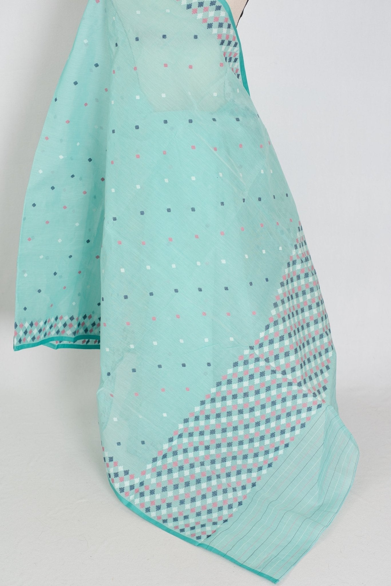 Neela: Turquoise Blue Bengal Handloom Pure Cotton Jamdani Saree