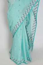 Neela: Turquoise Blue Bengal Handloom Pure Cotton Jamdani Saree