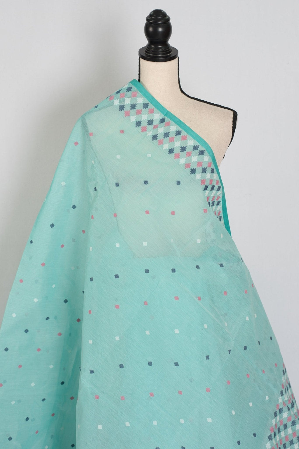 Neela: Turquoise Blue Bengal Handloom Pure Cotton Jamdani Saree