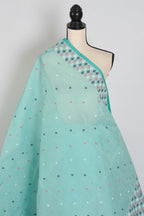 Neela: Turquoise Blue Bengal Handloom Pure Cotton Jamdani Saree
