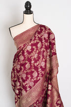 Nidhi : Sona Rupa Zari Semi Georgette Banarasi Saree | Size 40 Stitched Blouse
