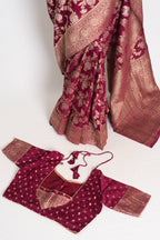 Nidhi : Sona Rupa Zari Semi Georgette Banarasi Saree | Size 40 Stitched Blouse
