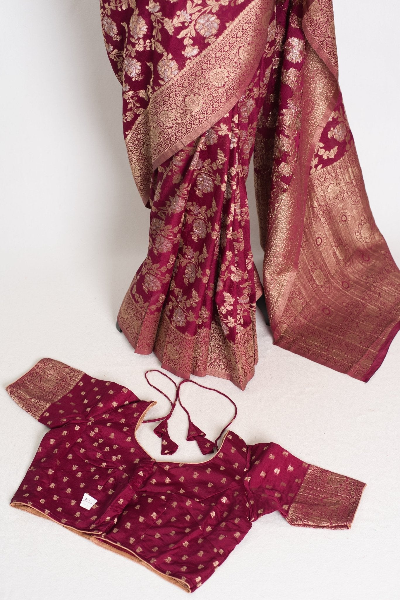 Nidhi : Sona Rupa Zari Semi Georgette Banarasi Saree | Size 40 Stitched Blouse