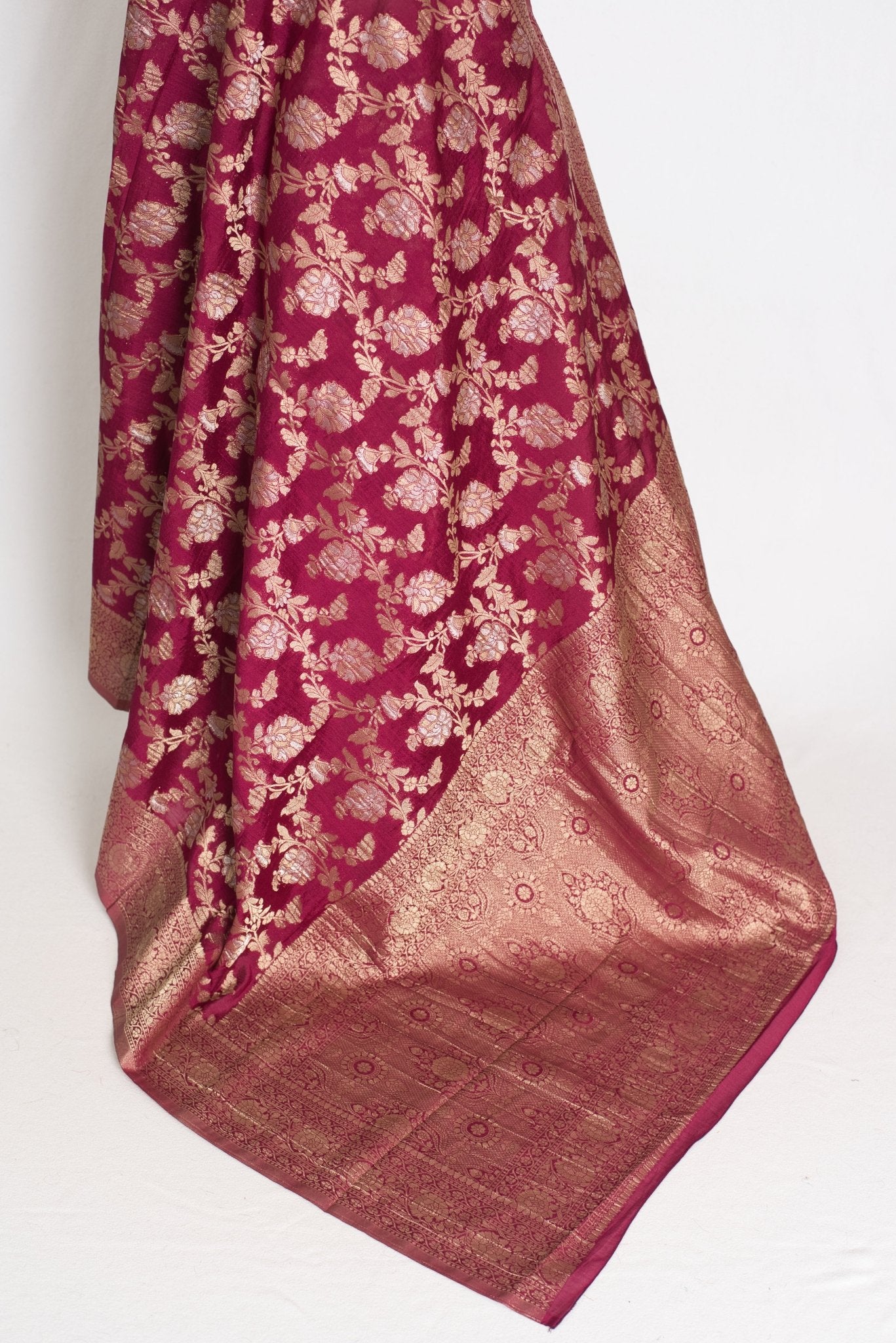 Nidhi : Sona Rupa Zari Semi Georgette Banarasi Saree | Size 40 Stitched Blouse