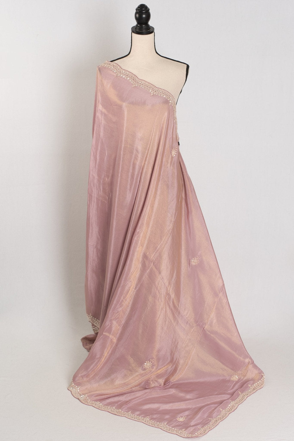 Noor | Soft Tissue Pastel Mauve Designer Saree with Handwork Pearl Border