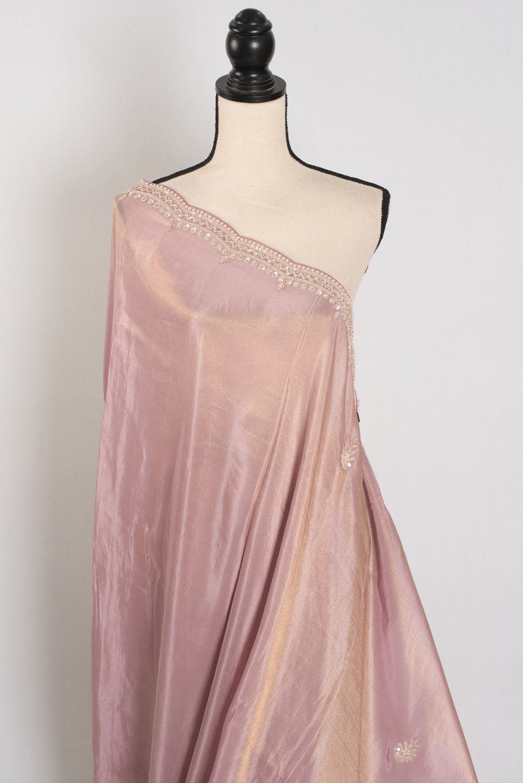 Noor | Soft Tissue Pastel Mauve Designer Saree with Handwork Pearl Border