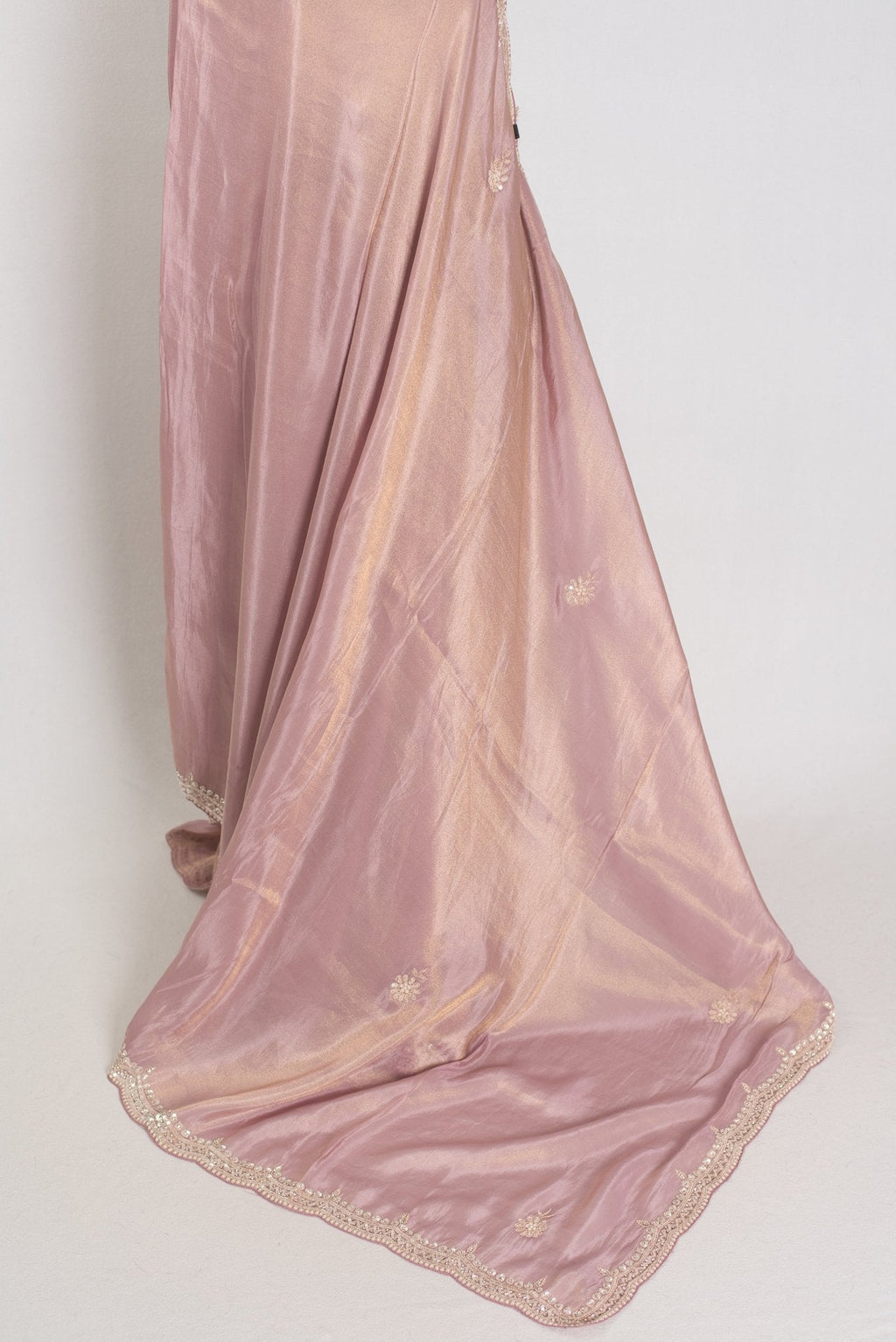 Noor | Soft Tissue Pastel Mauve Designer Saree with Handwork Pearl Border