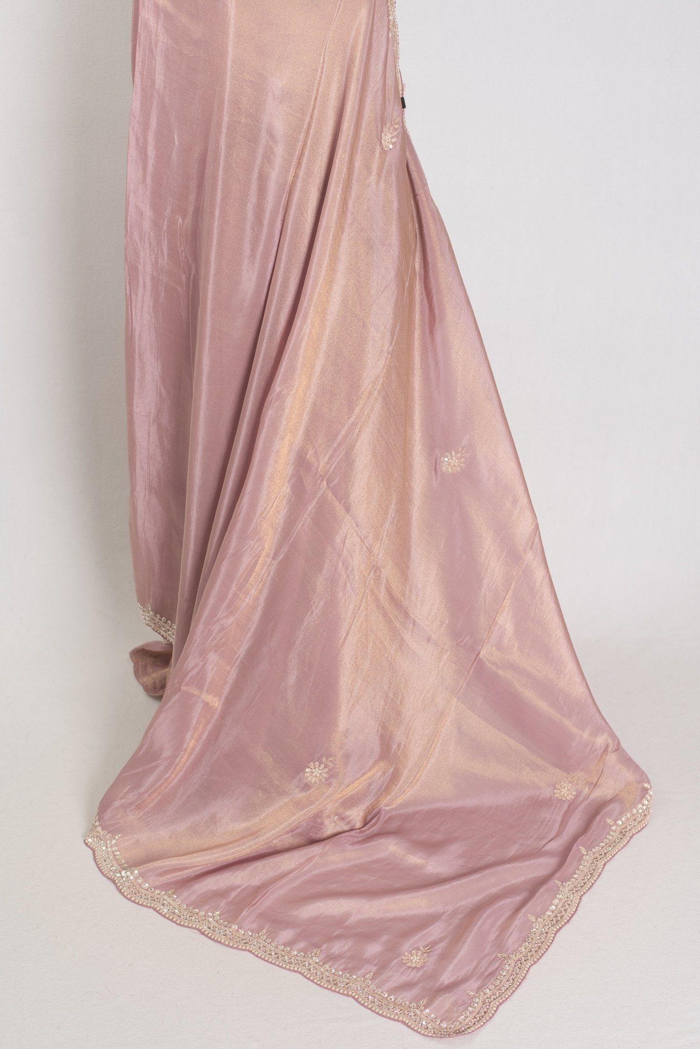 Noor | Soft Tissue Pastel Mauve Designer Saree with Handwork Pearl Border