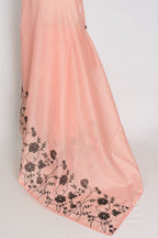 Mandira | Soft Peach & Black Semi Kota Silk Saree | Floral Appliqué