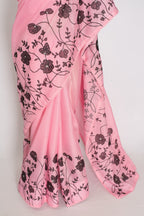 Neha | Pink Semi Kota Silk Saree with Appliqué Work & Machine Embroidery
