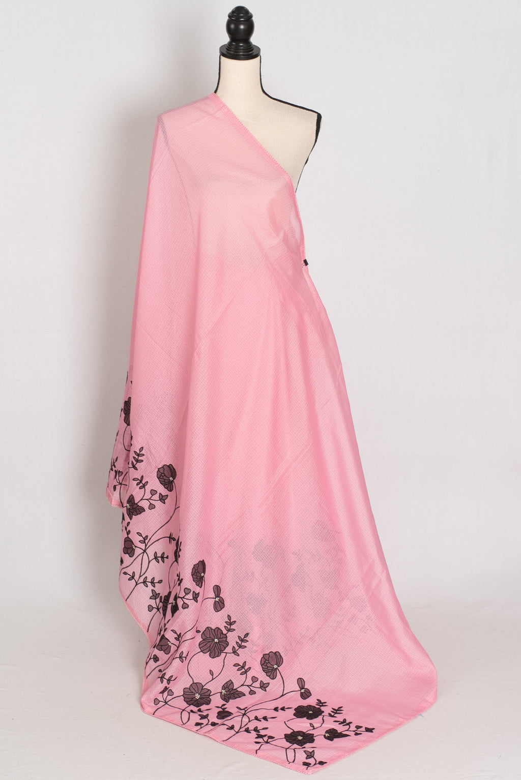 Neha | Pink Semi Kota Silk Saree with Appliqué Work & Machine Embroidery