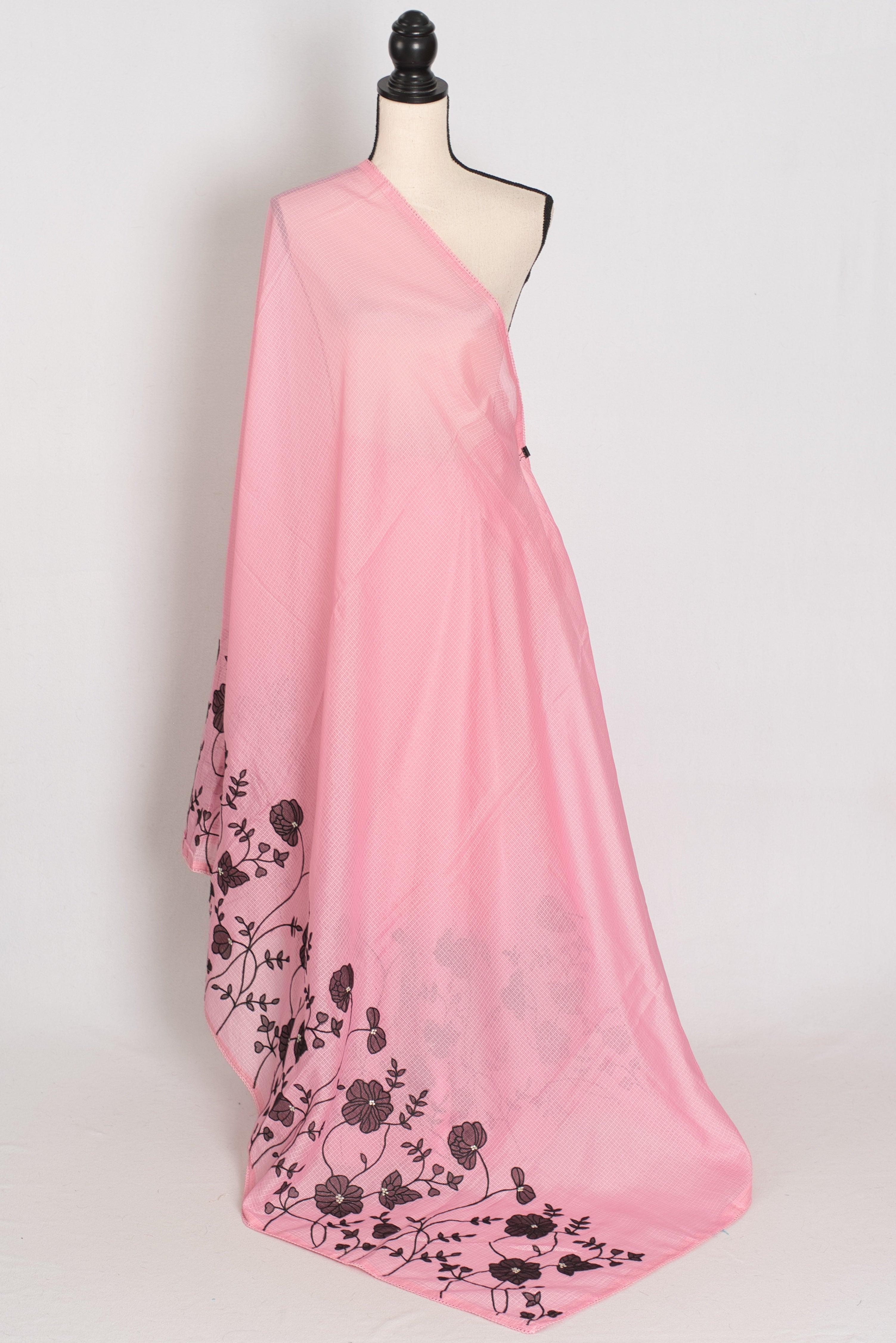 Neha | Pink Semi Kota Silk Saree with Appliqué Work & Machine Embroidery