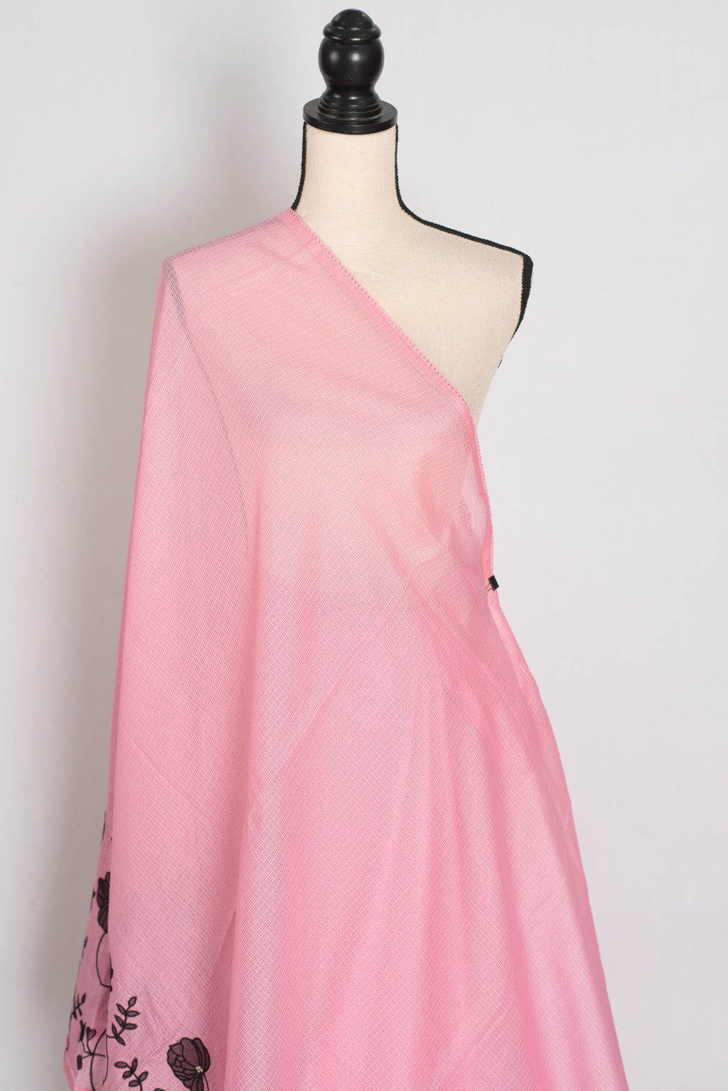 Neha | Pink Semi Kota Silk Saree with Appliqué Work & Machine Embroidery