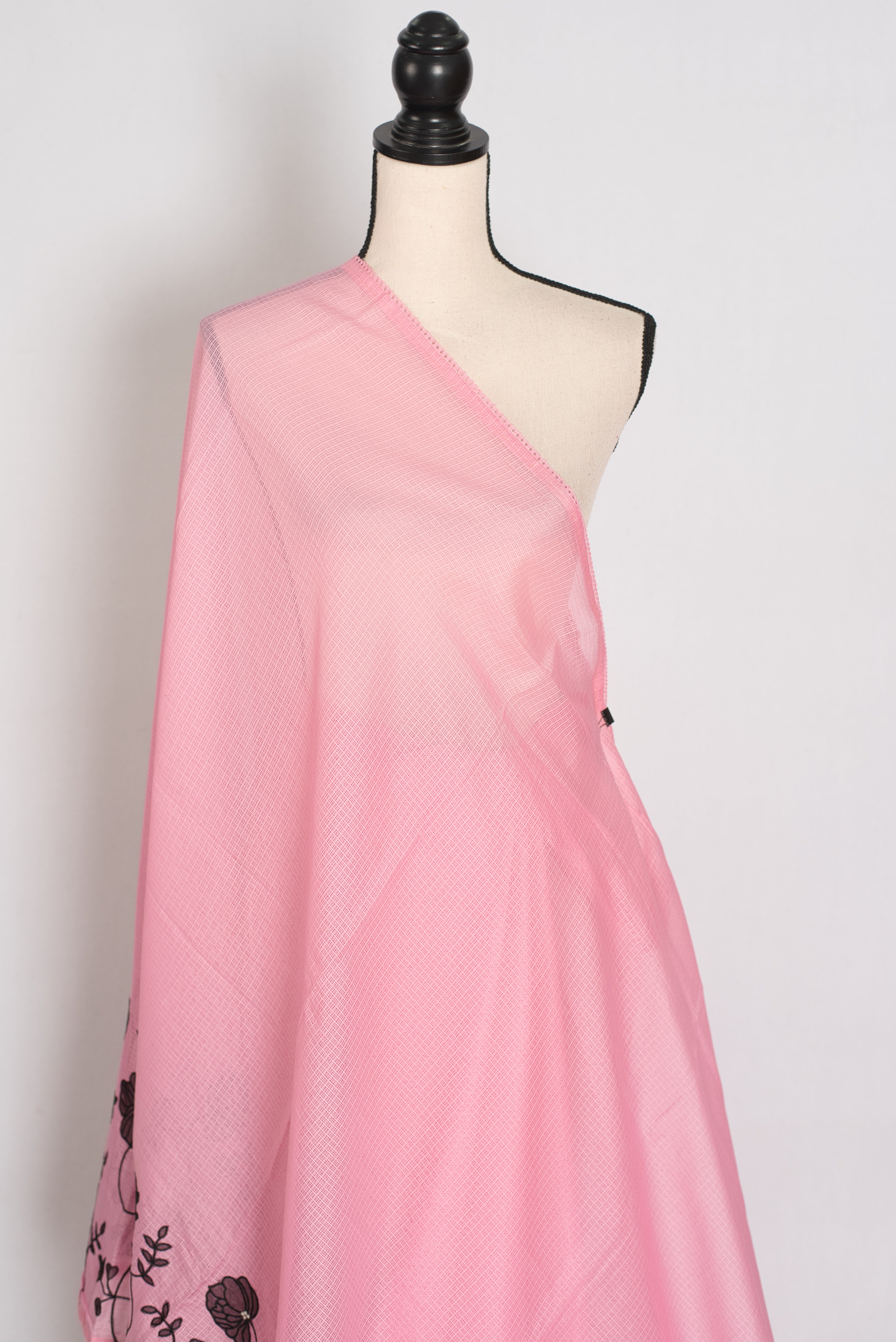 Neha | Pink Semi Kota Silk Saree with Appliqué Work & Machine Embroidery
