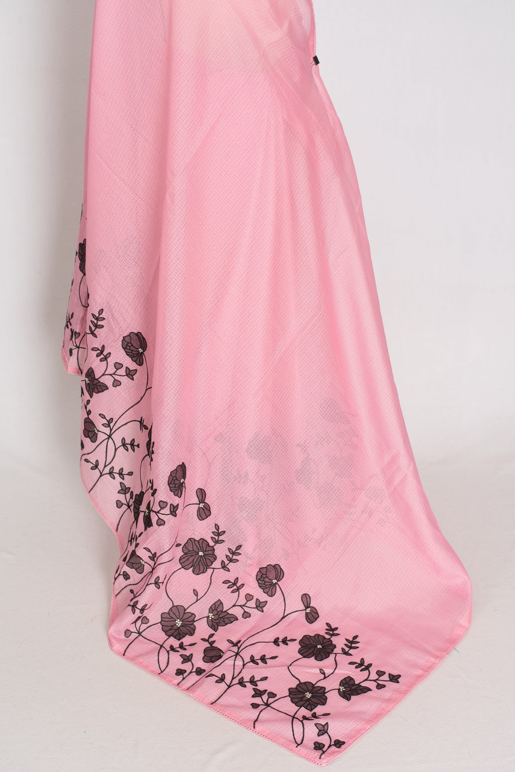 Neha | Pink Semi Kota Silk Saree with Appliqué Work & Machine Embroidery