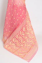 Prerna : Blended Soft Cotton Jamdani Bengali Saree in Pink and Yellow