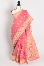 Prerna : Blended Soft Cotton Jamdani Bengali Saree in Pink and Yellow