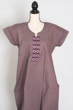 Printed English Purple Women Indian Cotton Nighty in Regular Size