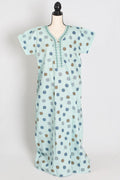 Printed Sky Blue Women Indian Cotton Nighty in Regular Size