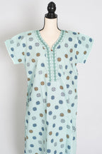 Printed Sky Blue Women Indian Cotton Nighty in Regular Size