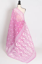 Pritha : Blended Soft Cotton Jamdani Bengali Saree in Pink and White