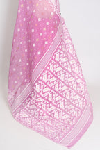 Pritha : Blended Soft Cotton Jamdani Bengali Saree in Pink and White