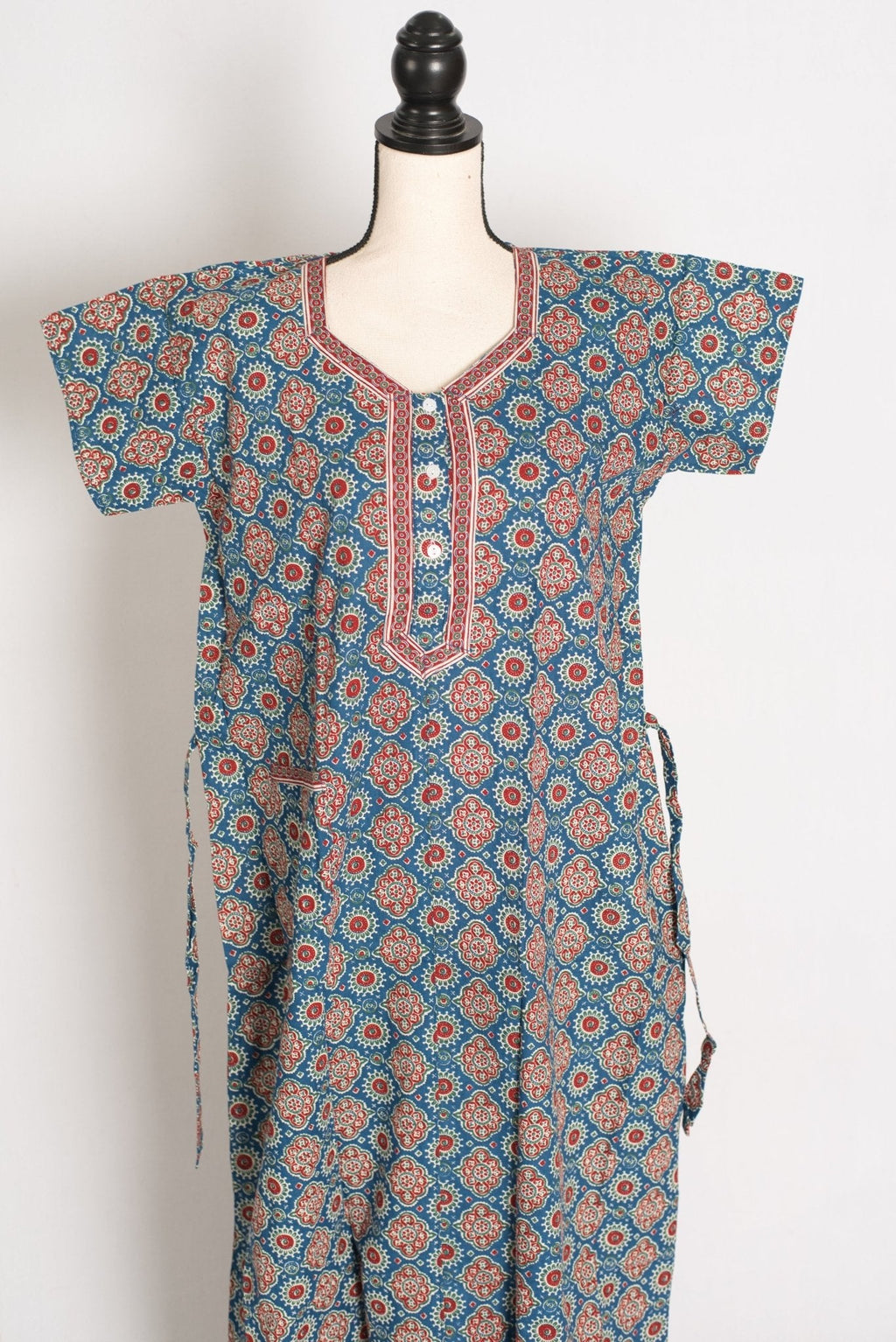 Pure Cotton Blue Kalamkari Printed Long Nighty in Regular Size