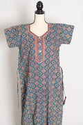 Pure Cotton Blue Kalamkari Printed Long Nighty in Regular Size