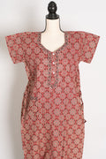 Pure Cotton Brick Red Kalamkari Printed Long Nighty in Regular Size