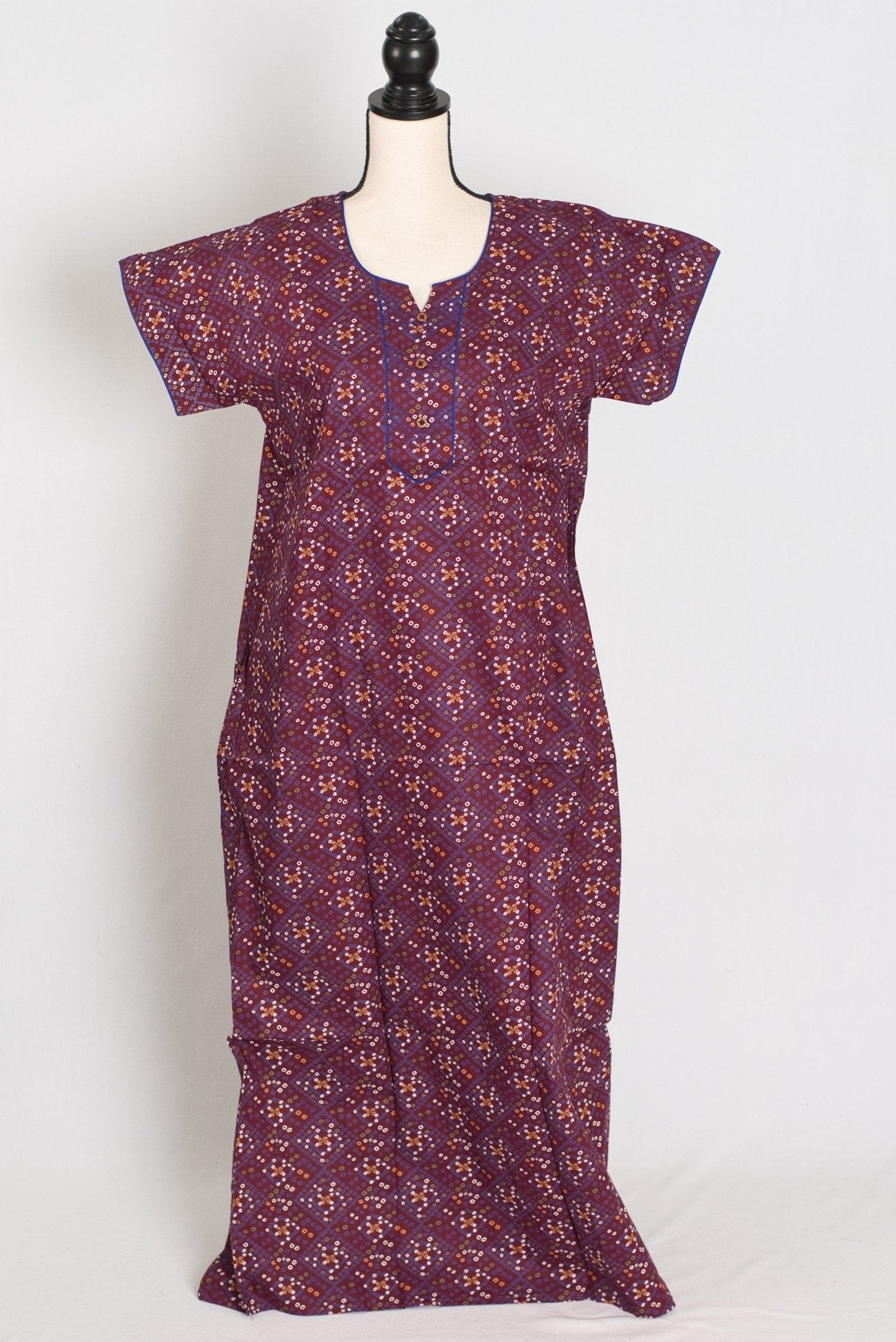 Purple Color Women Indian Cotton Nighty in Regular Size