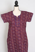 Purple Color Women Indian Cotton Nighty in Regular Size