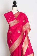 Raji : Semi Crepe Silk Budget Friendly Banarasi Saree in Pink and Gold
