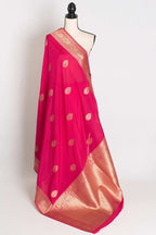 Raji : Semi Crepe Silk Budget Friendly Banarasi Saree in Pink and Gold
