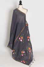 Rama Dark Grey & Gold Hand Painted Chanderi Cotton Saree