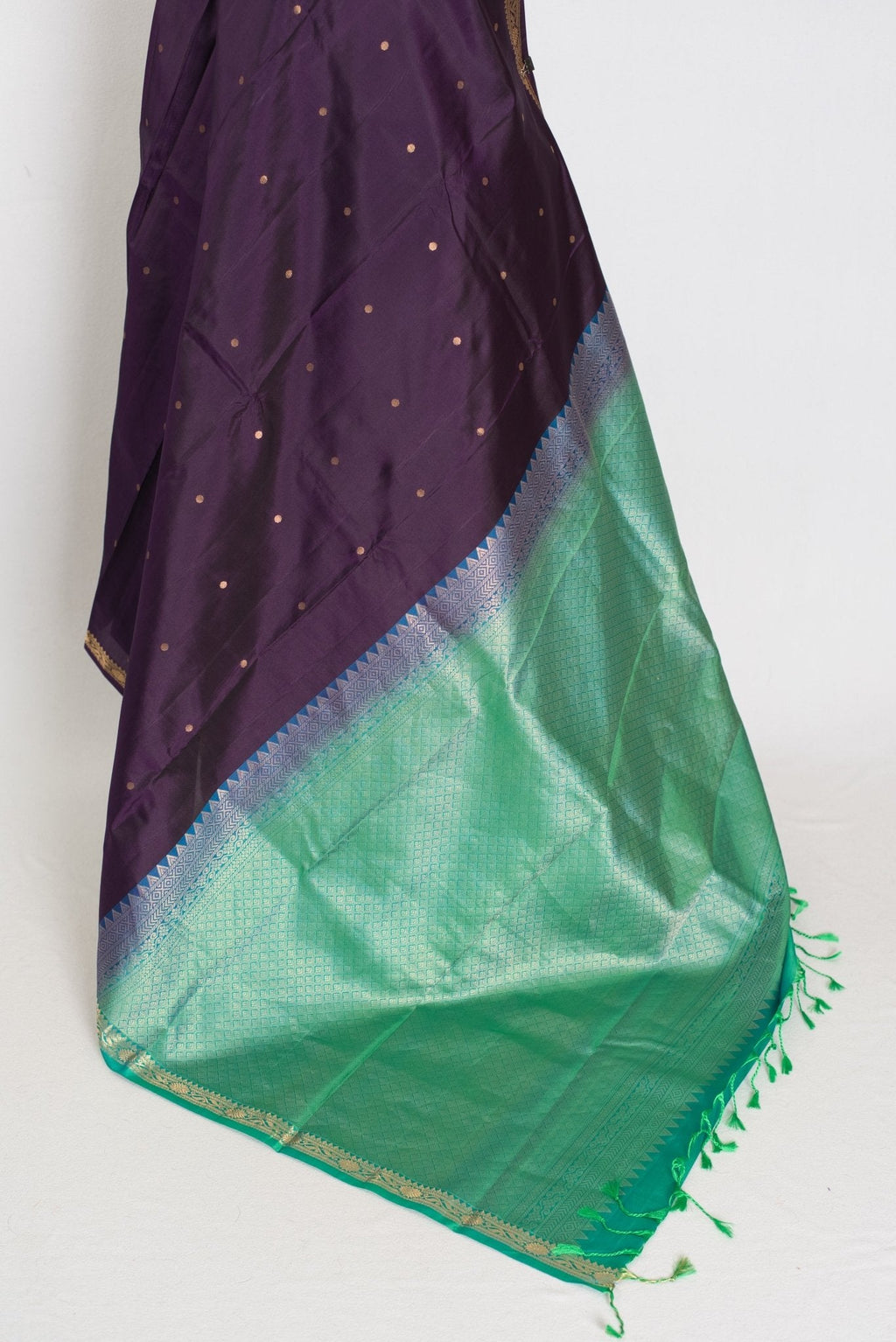 Rama: Eggplant Purple & Sea Green Minimalist Kanjivaram Silk Saree